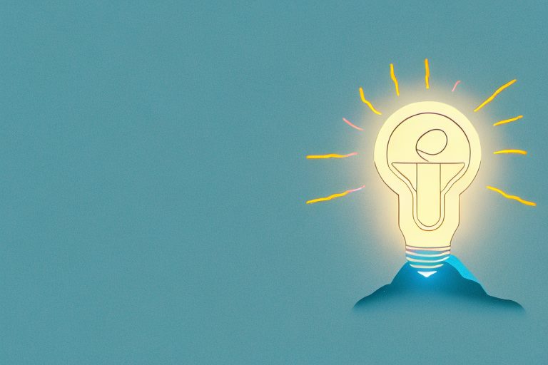 A glowing light bulb ascending a steep mountain