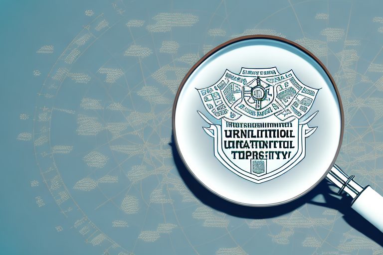 A magnifying glass hovering over a stylized map dotted with icons representing educational institutions
