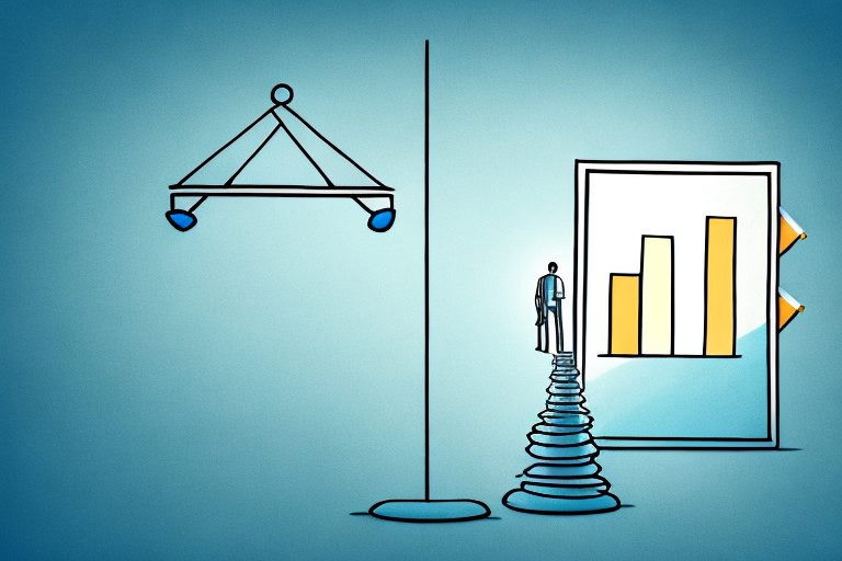 A ladder leaning against a rising bar graph