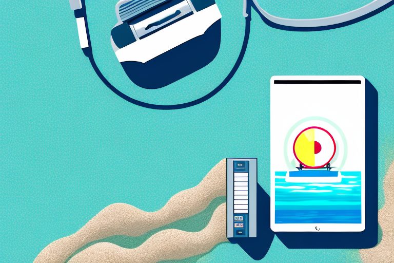 A computer mouse clicking on a cancellation button with a beach and fitness equipment in the background
