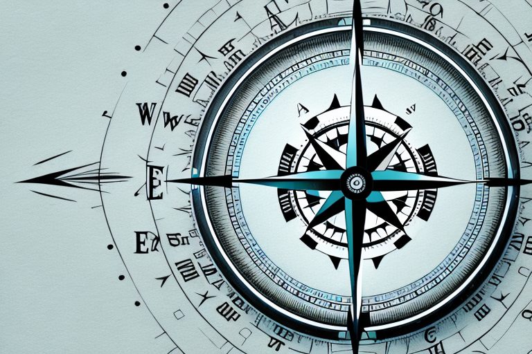 A compass surrounded by various symbolic icons representing personal growth