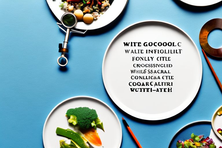 A magnifying glass over a plate filled with healthy