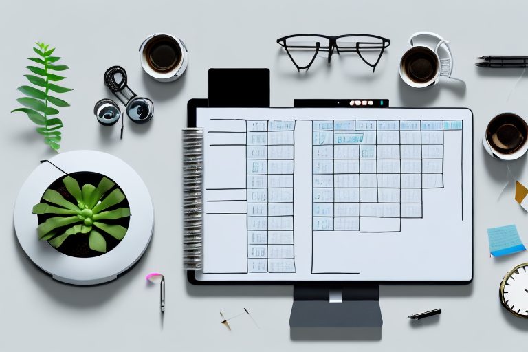 A desk setup with various tools such as a laptop