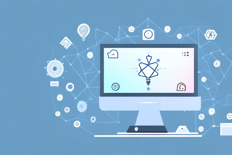 A desktop computer with various git tools symbolically represented as icons on the screen