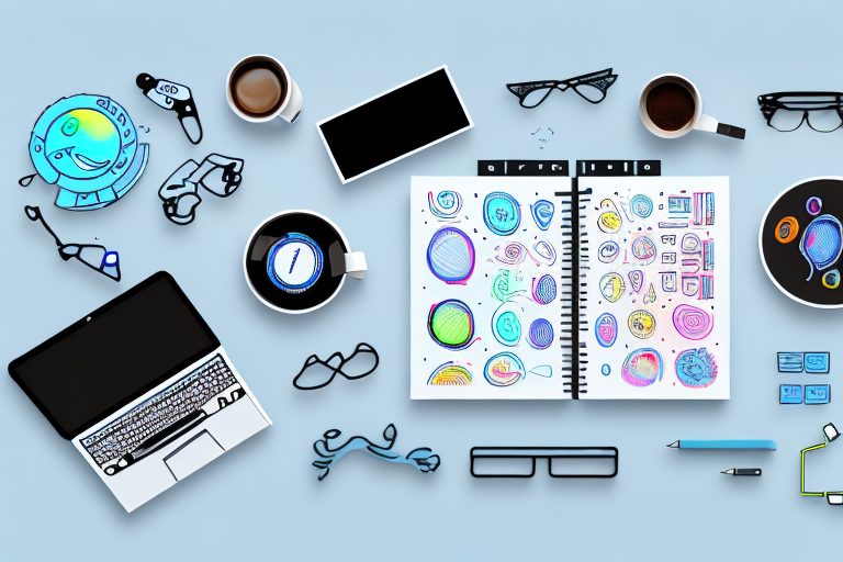 A desk with various tools such as a laptop