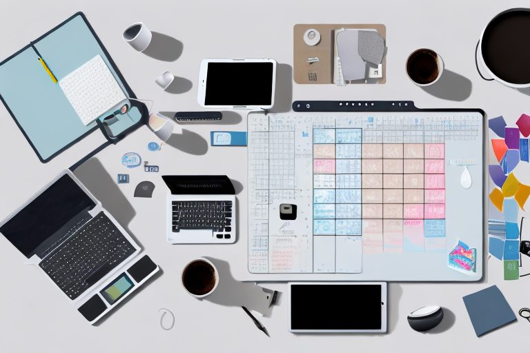 A neatly organized desk featuring different tools like a laptop