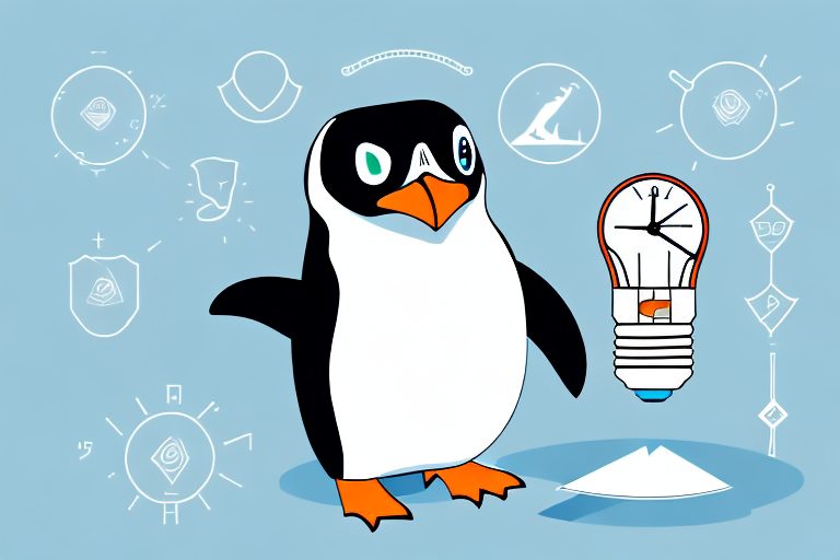 A linux penguin mascot interacting with symbolic representations of ten different productivity tools