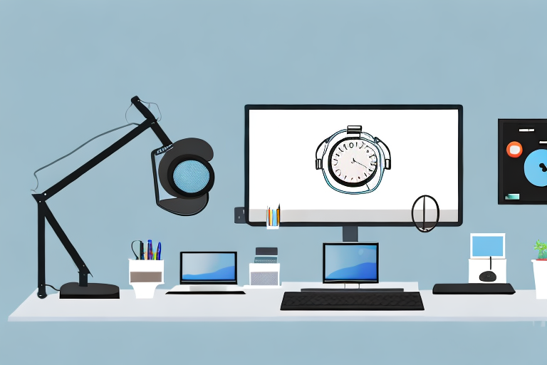 A desk setup featuring a computer with multiple screens