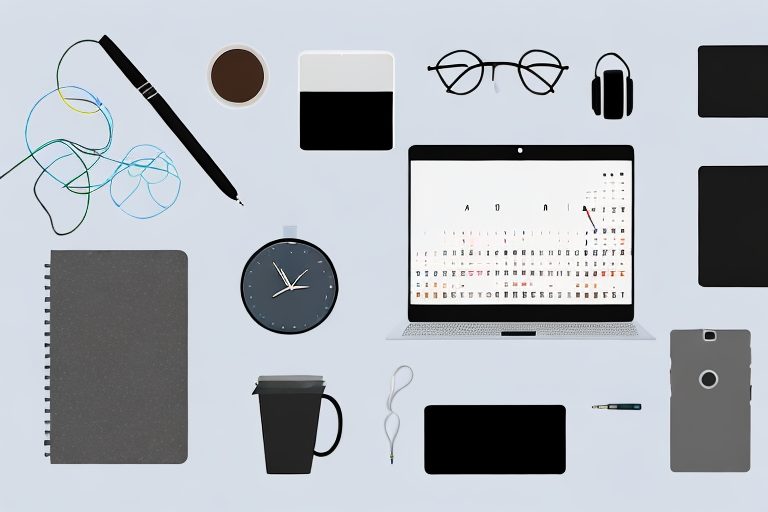 A well-organized workspace featuring various tools such as a laptop