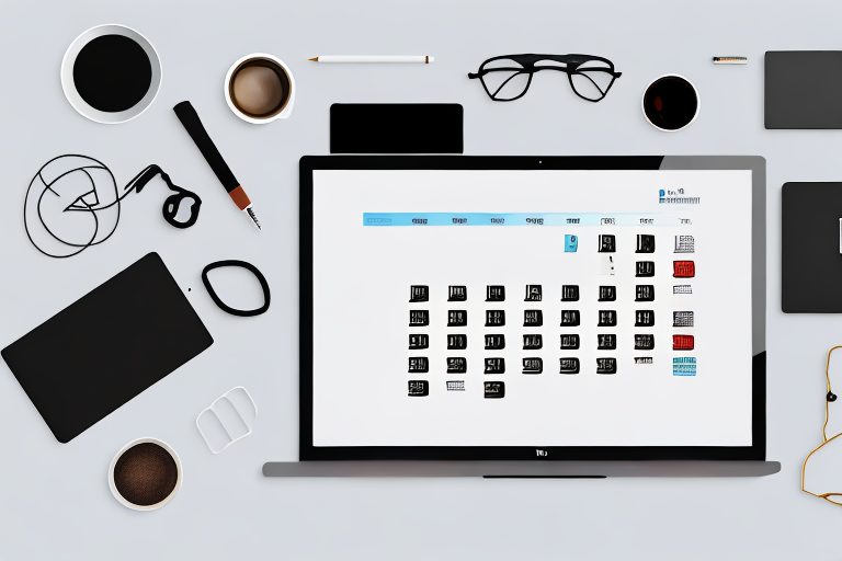 A desktop filled with various tools like a clock
