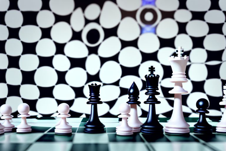 A chessboard with ai-themed chess pieces