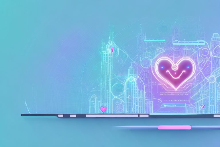 A futuristic cityscape with ai robots shaped like hearts
