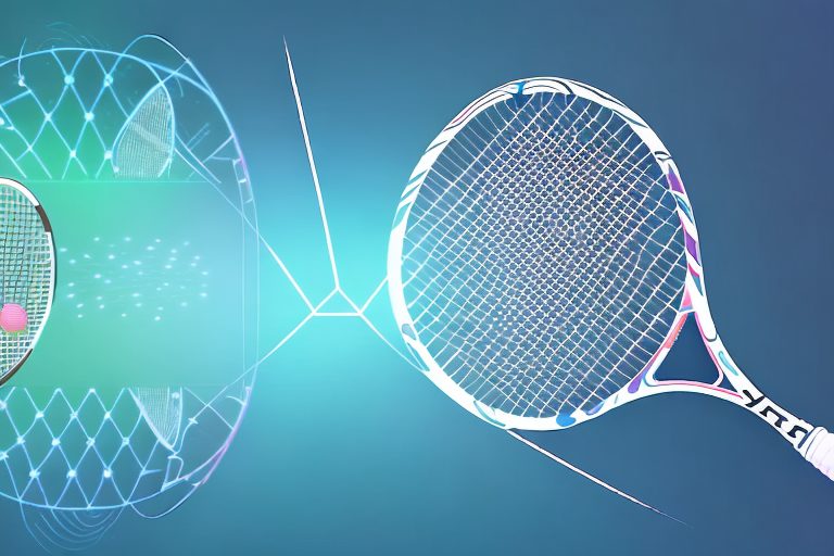 A tennis racket and ball interacting with a futuristic ai device