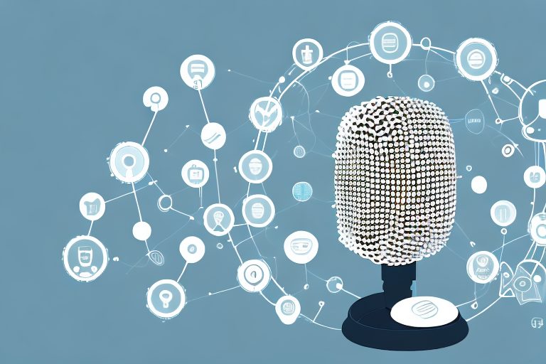 A digital microphone interfacing with a brain symbolizing artificial intelligence