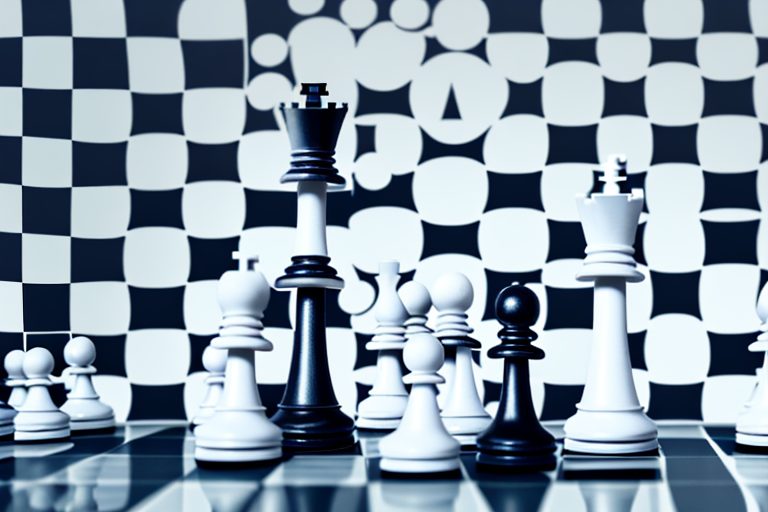 A chess board with ai-themed chess pieces strategically placed