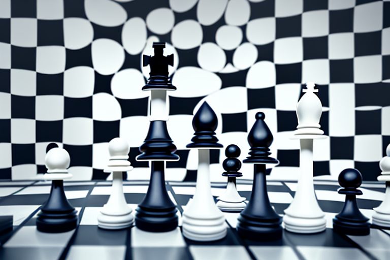 A chessboard with a traditional chess piece and an ai-inspired